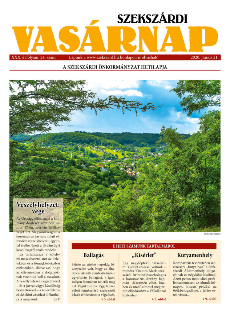 Szekszárdi Vasárnap 2020.06.21 cimlap